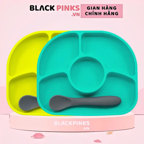 Bộ khay ăn kèm thìa silicone (FDA) bbluv Yumi Aqua/Lime dành cho bé từ 4 tháng tuổi