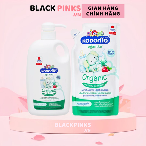 Dung dịch làm sạch đồ dùng cho bé Kodomo Organic chiết xuất lô hội và việt quất túi 600ml/chai 650ml hương quả mọng