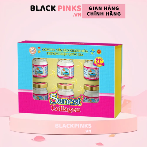 Hộp 6 lọ nước yến sào Khánh Hòa Sanest collagen có đường 70ml