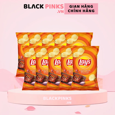 Lốc 10 gói snack khoai tây Lay's vị sườn nướng BBQ Brazil 32g