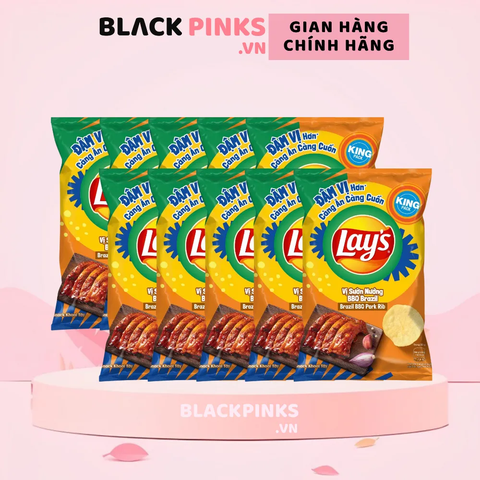 Lốc 10 gói snack khoai tây Lay's vị sườn nướng BBQ Brazil 54g