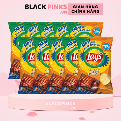 Lốc 10 gói snack khoai tây Lay's vị sườn nướng BBQ Brazil 95g