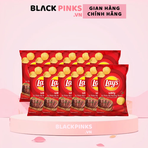 Lốc 10 gói snack khoai tây Lay's Wavy vị thăn bò nướng Texas 32g
