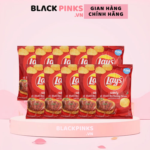 Lốc 10 gói snack khoai tây Lay's Wavy vị thăn bò nướng Texas 54g