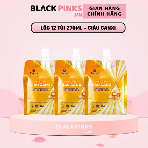 Lốc 12 túi nước uống giàu canxi Fujiwa vị cam 270ml