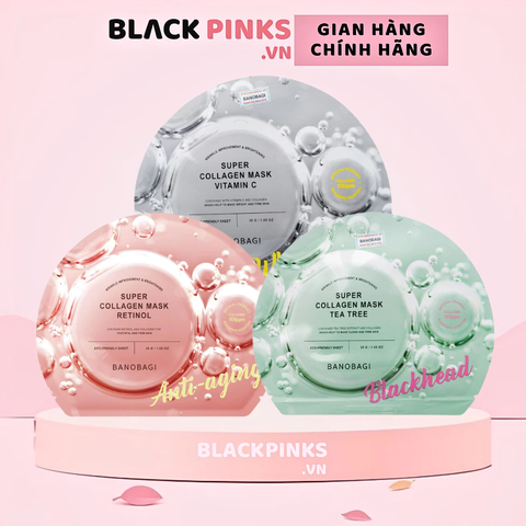 Mặt nạ Banobagi Super Collagen - bổ sung vitamin c làm sáng da/cải thiện nếp nhăn/tràm trà giảm mụn đầu đen 30g