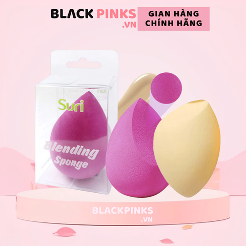 Mút trang điểm Suri hình giọt nước xéo (hồng đậm)/vàng nhạt