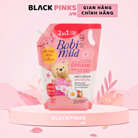 Nước giặt xả quần áo cho bé Babi Mild hương hoa anh đào túi 2.4 lít