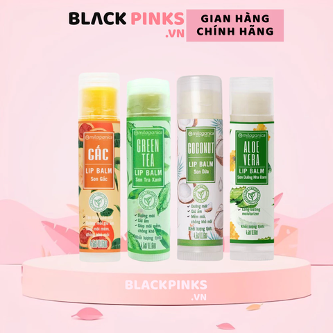 Son dưỡng môi Milaganics gấc dưỡng ẩm/ trà xanh dưỡng ẩm/ dừa dưỡng ẩm/ nha đam không màu, giảm thâm môi 4.5g