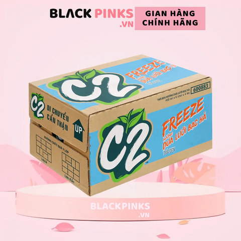 Thùng 24 chai trà đen C2 Freeze hương dưa lưới bạc hà 455ml