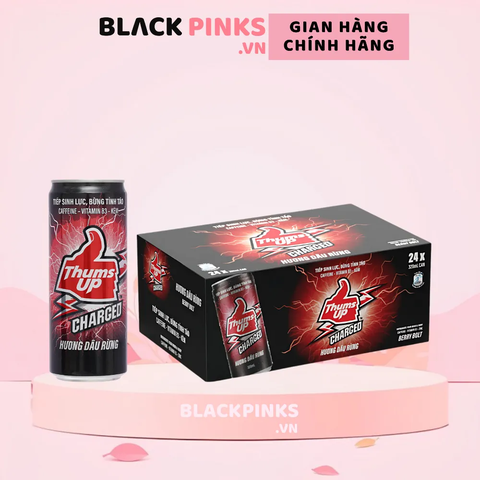 Thùng 24 lon nước tăng lực Thums Up Charged hương dâu rừng 320ml