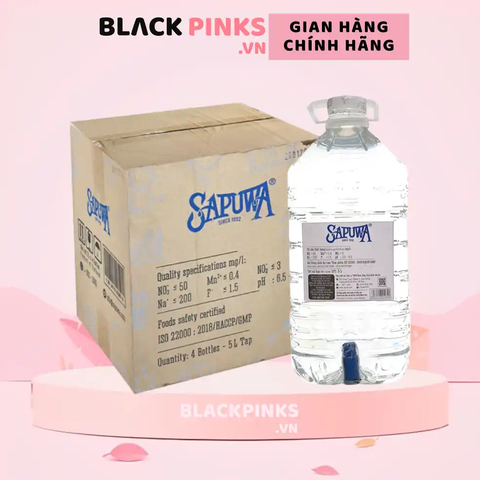 Thùng 4 bình nước uống tinh khiết Sapuwa 5L có vòi