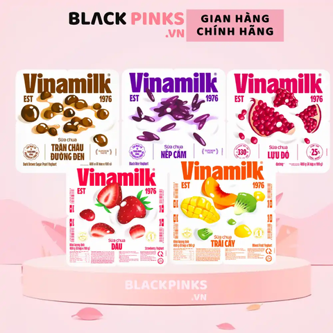 Thùng 48 hộp sữa chua Vinamilk trái cây/dâu/lựu đỏ ít đường/nếp cẩm/trân châu đường đen 100g