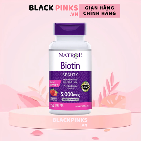 Viên ngậm đẹp da tóc và móng Natrol Biotin Beauty 5000mcg 250 viên