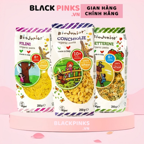 Mì nui ăn dặm hữu cơ cho bé hình vỏ sò/hình chữ cái/dạng sợi Bio Junior 200g dành cho bé từ 10 tháng tuổi