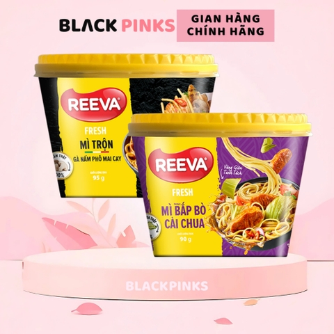 Thùng 12 tô mì trộn Reeva gà nấm cay phô mai/bắp bò cải chua 90/95g