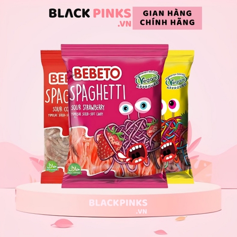 Kẹo dẻo Bebeto hình mì spagetti vị cola/rainbow/dâu gói 80g