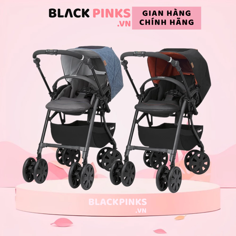 Xe đẩy Combi CrossGo 4 bánh quay tự động - Đen cam/xanh blue/kẻ ghi