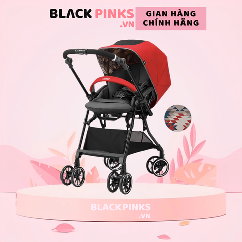 Xe đẩy Combi Sugocal Compact 4 bánh quay tự động màu đỏ/xanh navy