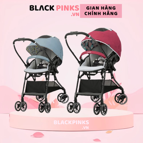 Xe đẩy Combi Sugocal Light 4 bánh quay tự động màu xanh dương/hồng