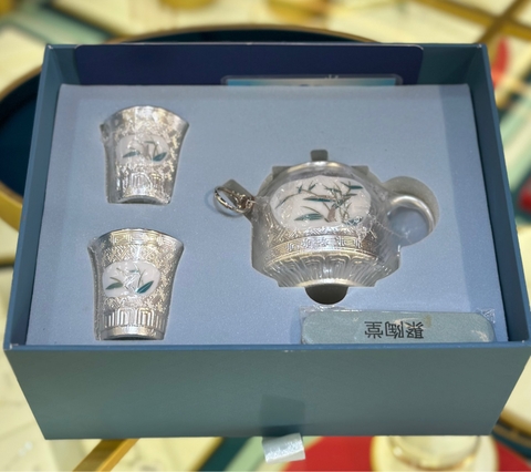 Bộ Ấm Chén Pha Trà Cây Tre Mạ Bạc