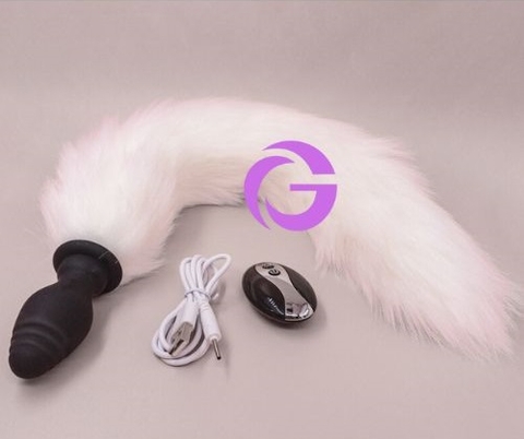 Đồ chơi hậu môn đuôi cáo lông thẳng kèm plug rung