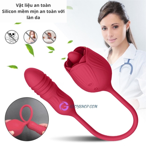 Trứng rung 2 đầu hoa hồng lưỡi liếm đuôi rung thụt