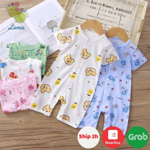 Bộ Body Đùi Cúc Giữa Mùa Hè Mỏng Mát Họa Tiết Đáng Yêu Cho Bé Sơ Sinh 24BDDU