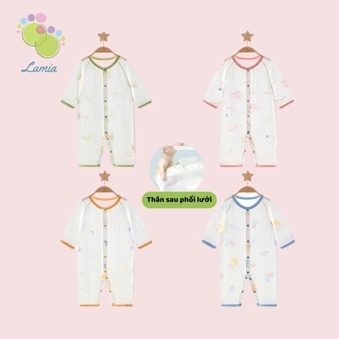 Body mỏng dài tay phối lưới mỏng mát cho bé sơ sinh mặc nằm điều hòa 20BDD