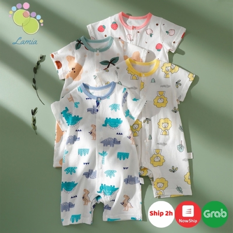 Body đùi cộc tay cúc giữa vải thông hơi mỏng mát cho bé trai bé gái sơ sinh mùa hè