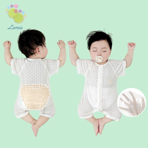 Body đùi cộc tay cúc giữa vải sợi tre mỏng mát cho bé sơ sinh mặc mùa hè 21BDDU