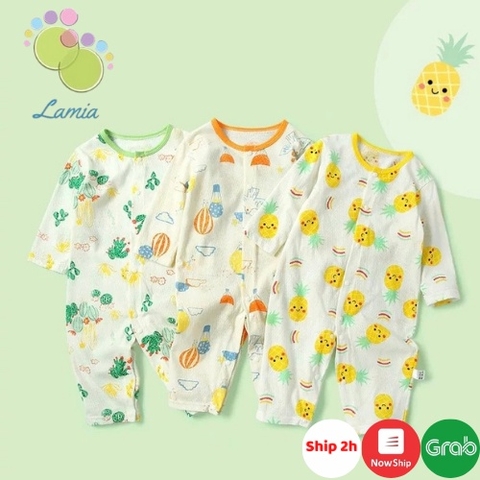 Body Cúc Giữa Dài Tay Hè Thu Mỏng Mát Cho Bé Nằm Điều Hoà 01BDD