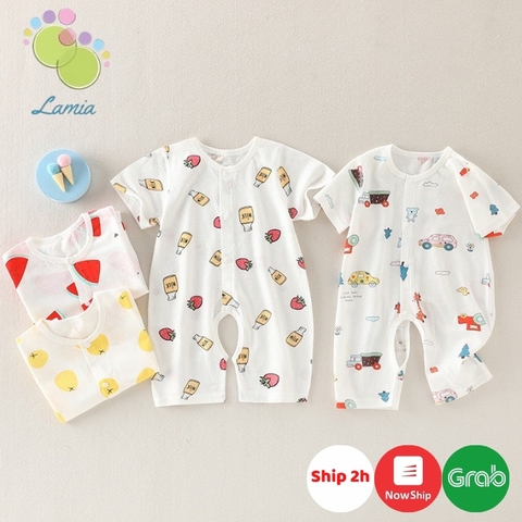 Body Đùi Cộc Tay Cúc Giữa Mùa Hè Họa Tiết Dễ Thương Cho Bé Trai Bé Gái Sơ Sinh Lamia 𝟑𝟔𝐁𝐃𝐃𝐔