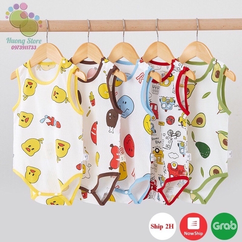 Bộ Bodysuit sát nách vải thông hơi thoáng mát mùa hè, họa tiết dễ thương cho bé trai, bé gái 𝟎𝟐𝐁𝐃𝐒