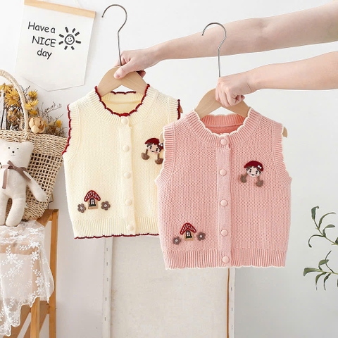 Áo gile len mềm mịn họa tiết thỏ 3D cho bé gái hàng Quảng Châu cao cấp