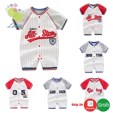 Bộ áo liền quần mùa hè cúc giữa kiểu dáng bóng chày cho trẻ sơ sinh hàng Quảng Châu Cao Cấp 𝟑𝟖𝐁𝐃𝐃𝐔