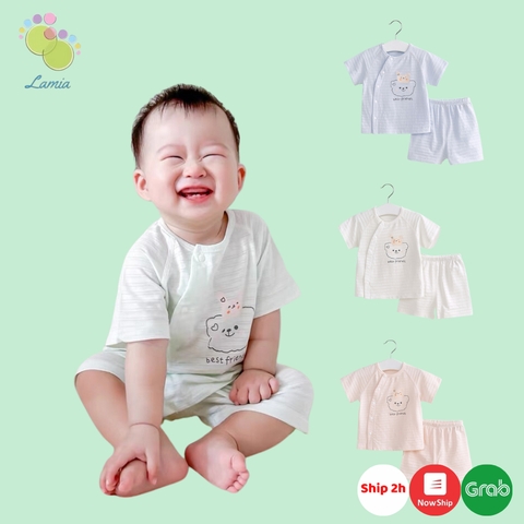 Bộ Đồ Hè Cộc Tay Cúc Giữa Cho Bé Trai Bé Gái Sơ Sinh 03BH
