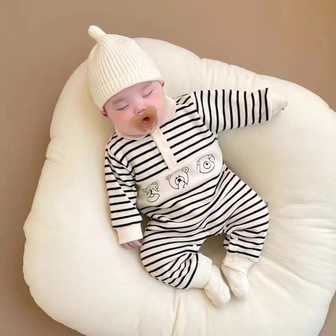 Body dài tay thu đông họa tiết gấu kẻ cho bé sơ sinh 𝟑𝟏𝐁𝐃𝐃