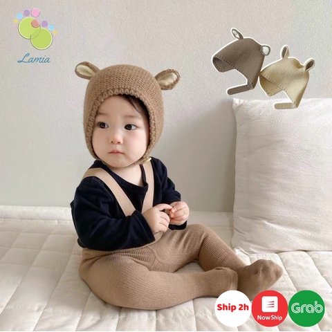 Mũ len, nón len thêu gấu đáng yêu cho bé trai bé gái 𝐌𝐋𝟐