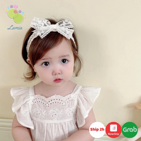 Băng đô Turban ren hình nơ cho bé gái phong cách công chúa 𝐓𝐁𝟒