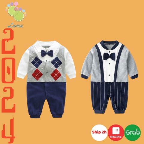 Bộ body 𝐂𝐨𝐭𝐭𝐨𝐧 dài tay phong cách công tử cho bé trai sơ sinh mặc tết, đầy tháng, thôi nôi 𝟑𝟔𝐁𝐃𝐃