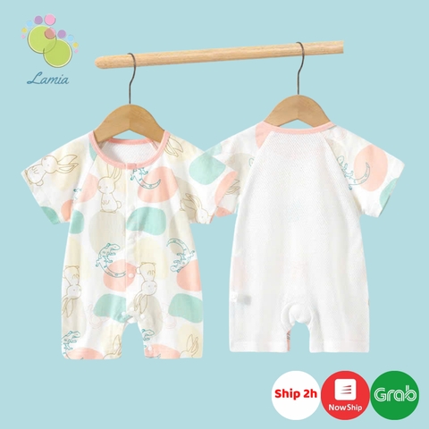 Body đùi cộc tay cotton mèm mịn phối lưới mỏng mát cho bé sơ sinh mặc mùa hè 𝟒𝟏𝐁𝐃𝐃𝐔