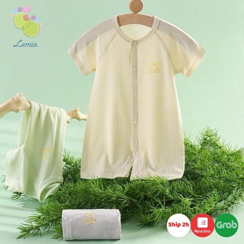 Body đùi cộc tay cúc giữa vải cotton mỏng mát, có dãn thấm hút mồ hôi cho bé trai bé gái sơ sinh 𝟔𝟏𝐁𝐃𝐃𝐔