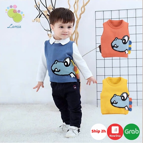 Áo gile len họa tiết khủng long cho bé hàng Quảng Châu cho bé yêu