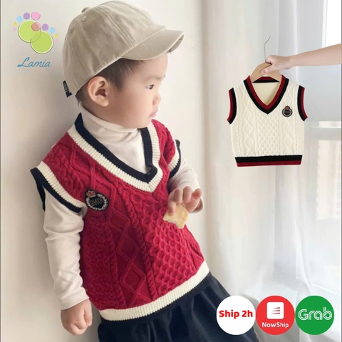 Áo gile len mịn huy hiệu đồng phục cho bé trai bé gái hàng Quảng Châu cao cấp