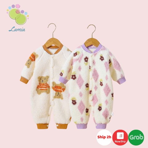 Bộ đồ liền thân Lamia body nỉ lông dài tay cho bé trai bé gái sơ sinh 𝟒𝟔𝐁𝐃𝐃