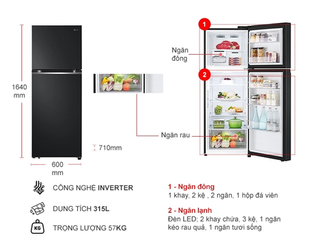 Tủ Lạnh LG Inverter 266 Lít LTB26BLM