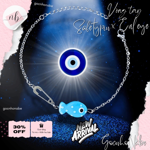 Vòng tay safety pin Cá con x evil eye may mắn - chất liệu titanium không đen ghỉ - lắc tay safety pin không ghỉ