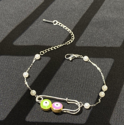 Vòng Tay, Lắc Tay Safety Pin Mix EvilEye Mang lại may mắn - Vòng tay titan không đen ghỉ