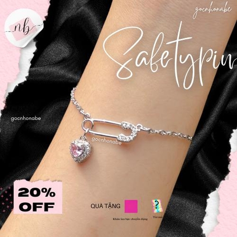 Vòng tay safety pin đính đá trái tim lấp lánh - Đọc mô tả
